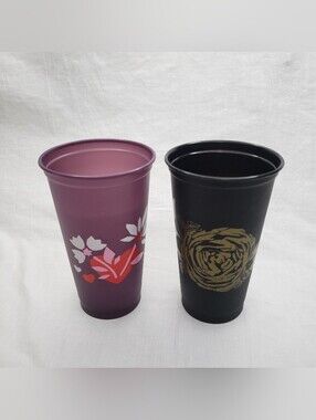 Starbucks 16 Ounce Grande Plastic Cups Color Changing Heart And Black Gold Rose